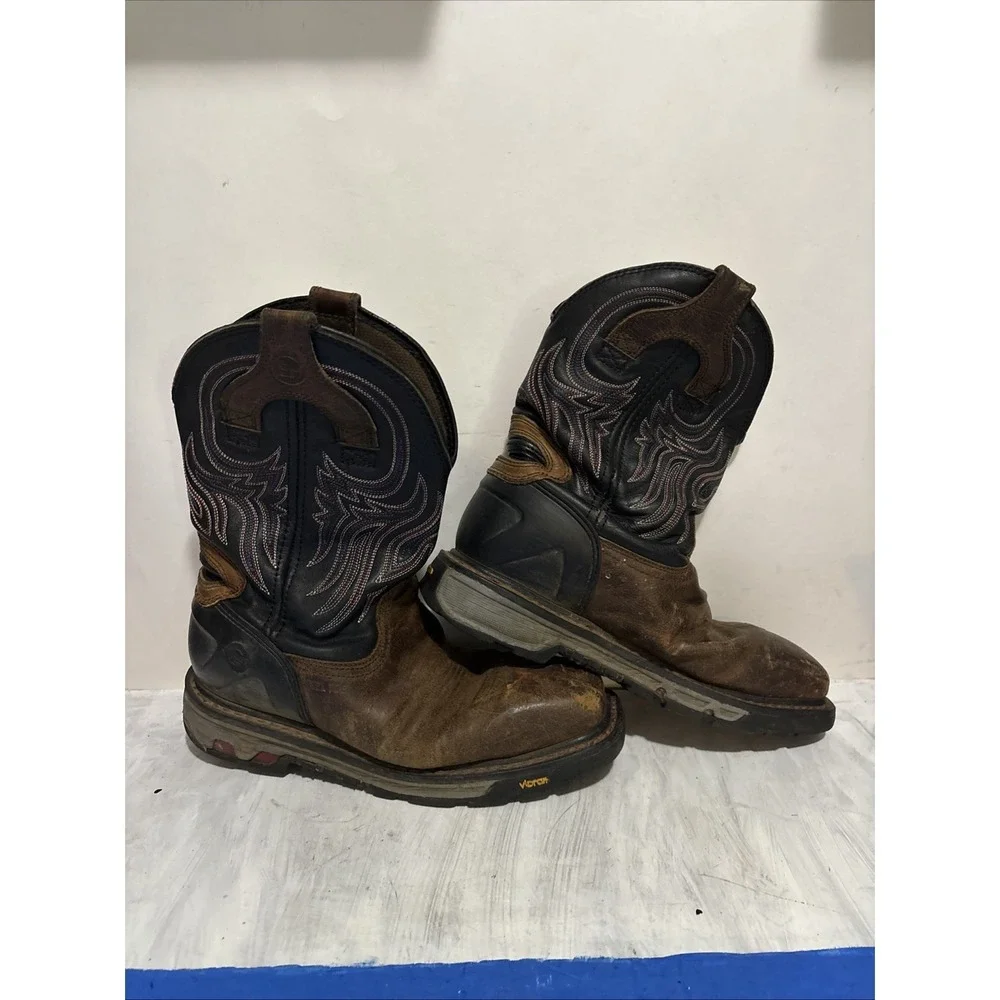 Justin Mens Brown Leather Work Boots Commander X5 Steel Toe 10D